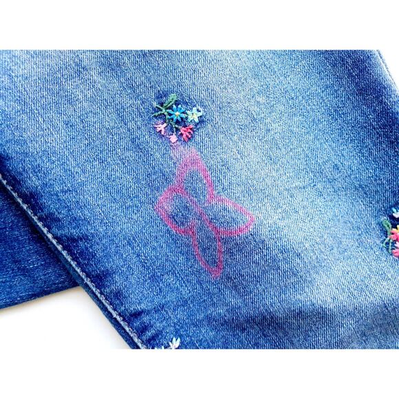 GAP Girls Denim Embroidered Floral Stretch High Rise Ankle Jegging  14 - Picture 7 of 9